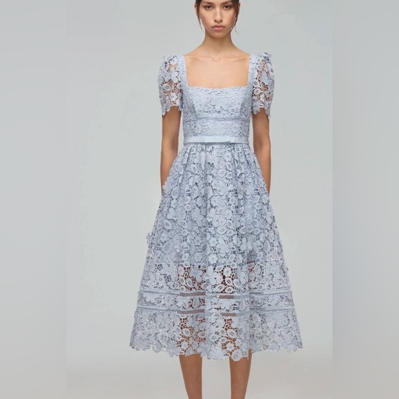 Self-Portrait Dresses & Skirts - EUC Self-Portrait Powder Blue Guipure Lace Midi Dress Size 10